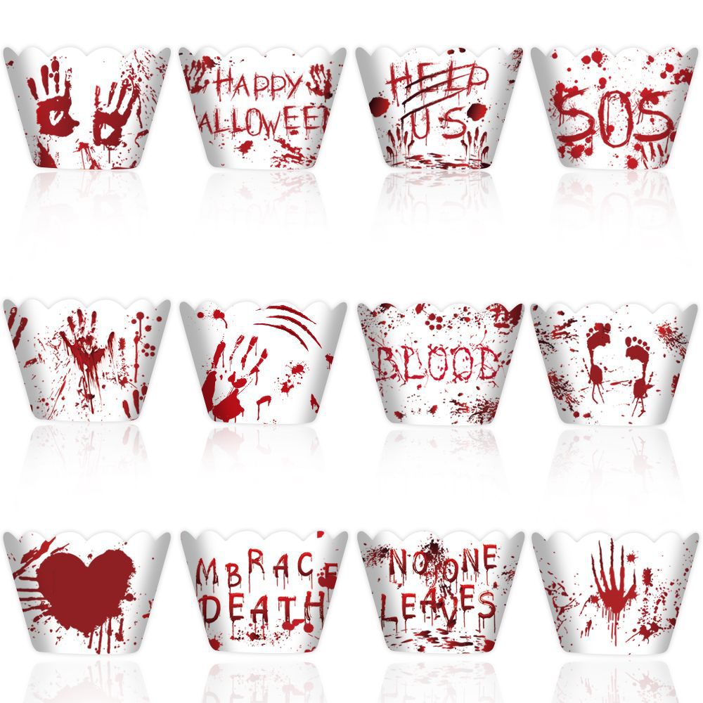 Halloween-Themed Red Hand Cupcake Wrappers