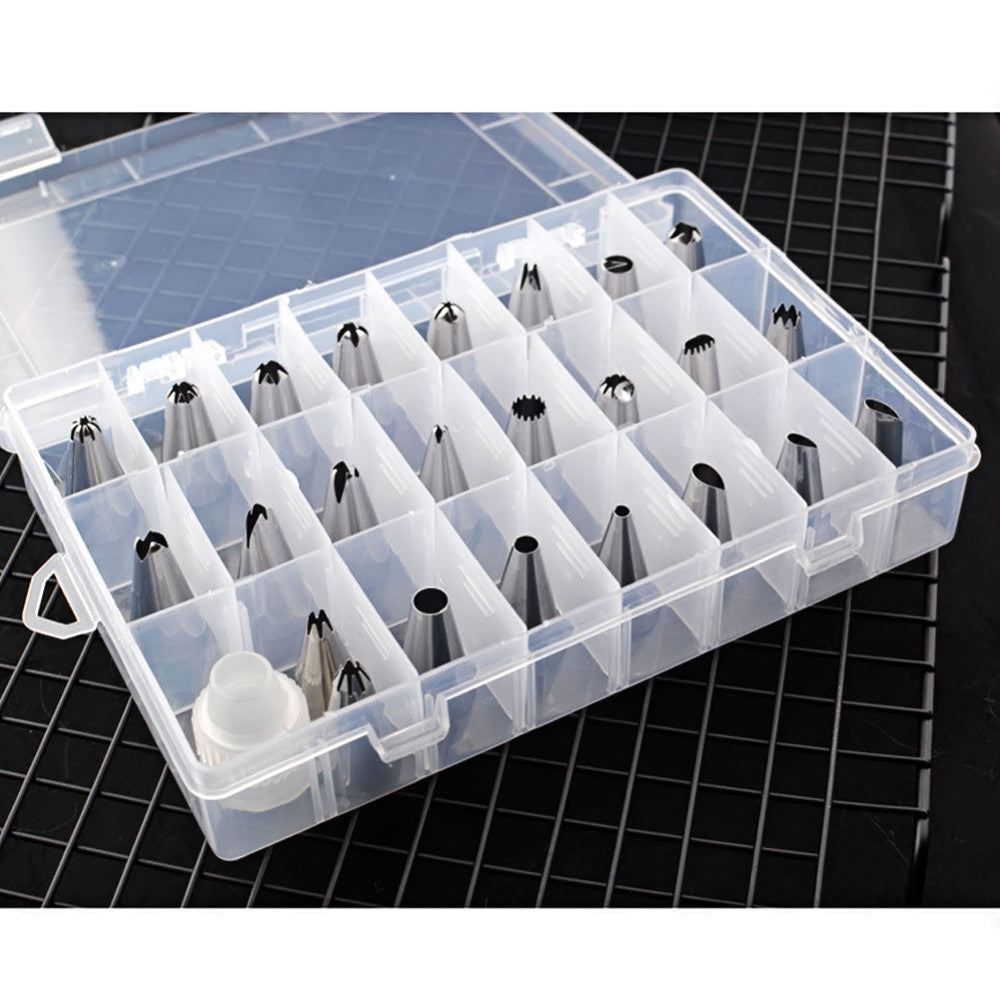 24-Piece Stainless Steel Cake Decorating Tips Set with Storage Box